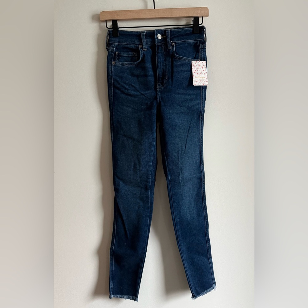Free People High-rise Blue Skinny Jeans with Raw Hem